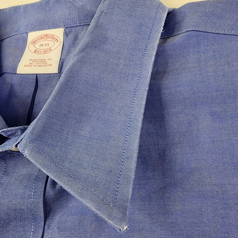 Brooks Brothers Dress Shirt Mens‎ 18-35 XXL Blue Button Up Cotton Non Iron L/S